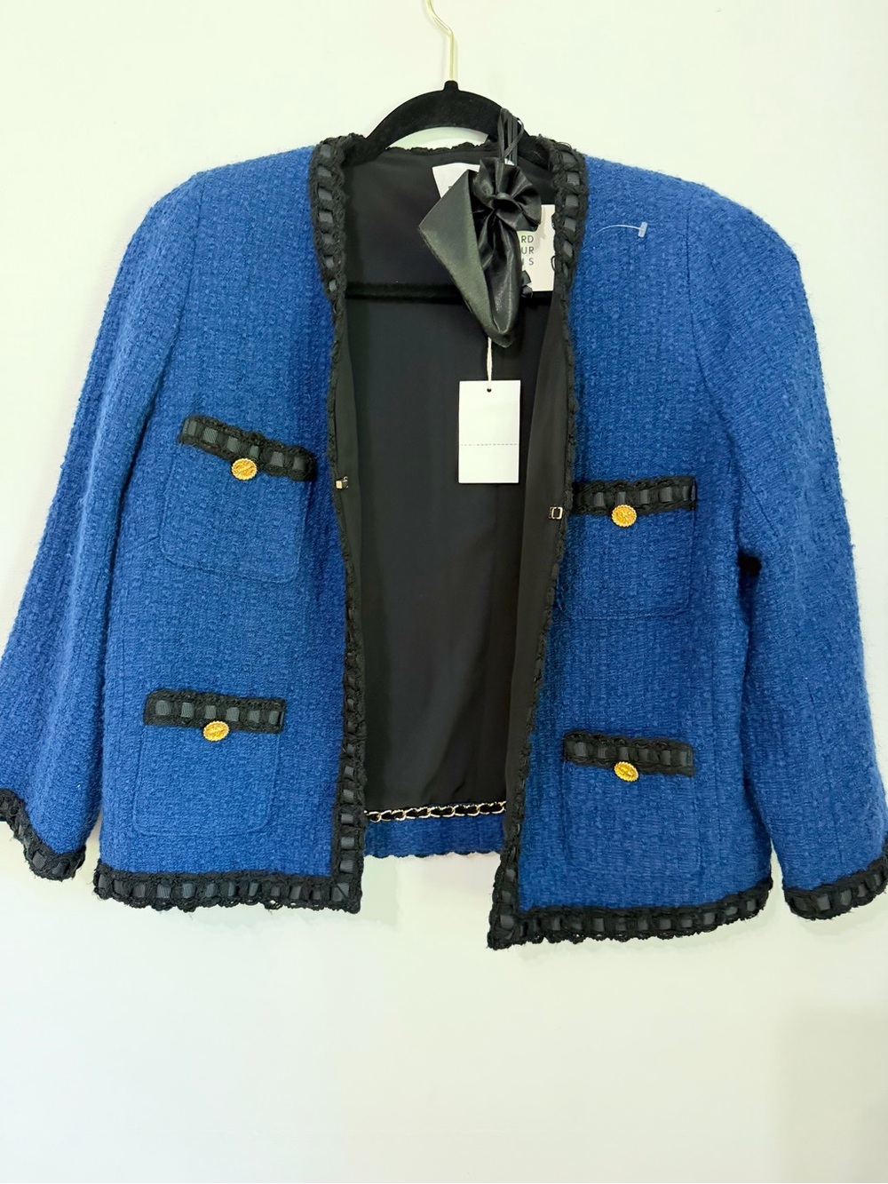 Edward Achour Paris tweed jacket royal blue blazer size 42 wool